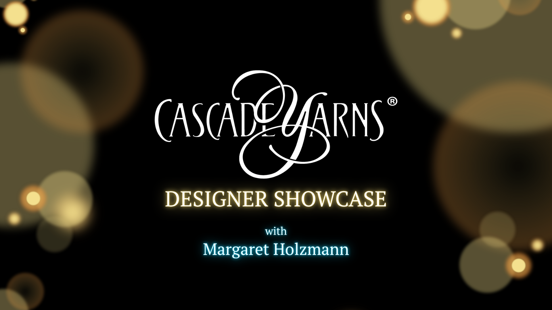 A black and gold Cascade Yarns Designer showcase header.